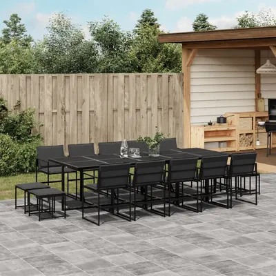 Gossi set mobilier de gradina, 15 piese, cu perne, negru, textilena