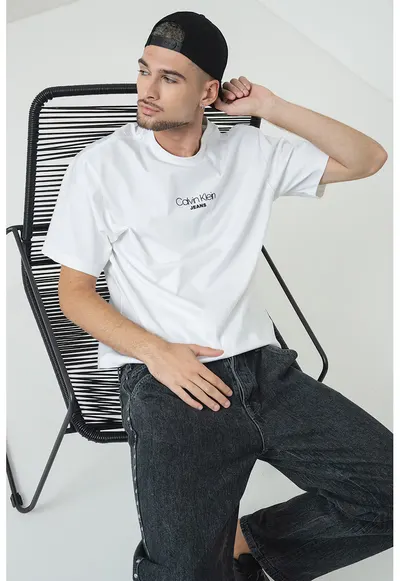Tricou lejer cu imprimeu logo - Negru/Alb optic