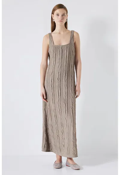 Rochie maxi cu aspect texturat - Maro camel