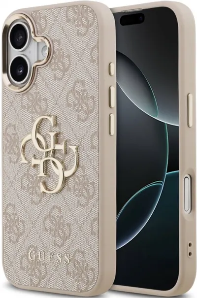 Husă Guess - 4G Metal Logo Gold Frame, iPhone 17, MagSafe, roz