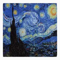 Esarfa premium din matase cu dubla fata, imprimeu cu model inspirat dupa pictura celebra a lui Van Gogh Noapte Instelata