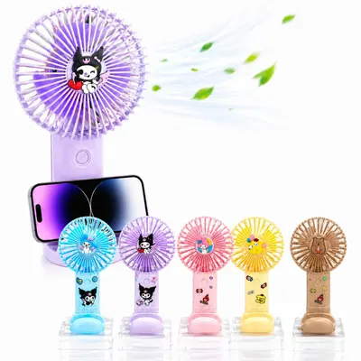 Ventilator Portabil USB 17.5cm, cu Suport Telefon, Stickere și Figurină, Diferite Modele Colorate Engros