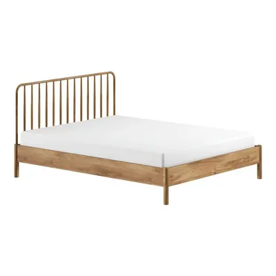 Pat matrimonial în culoare naturală din lemn de stejar fără somieră 160x200 cm Olive Spindle – Vipack