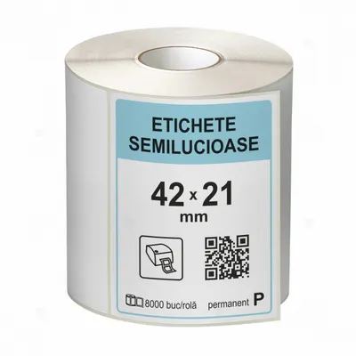 Rola etichete autoadezive semilucioase 42x21 mm, adeziv permanent, 8000 etichete rola