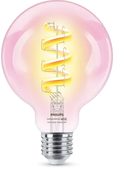 Bec inteligent Philips - Filament, 6.3W LED, E27, G95, RGB, dimmer
