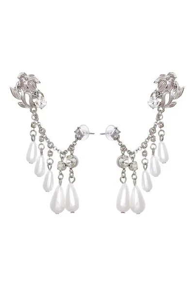Cercei argintii - ear cuff - cu pietre si perle - Andine C11
