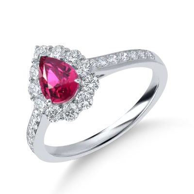 Inel din aur alb cu rubin pear si diamante de 1.8ct
