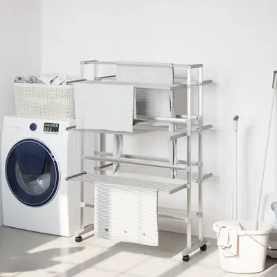 Gossi uscator de rufe cu roti, 89x64x129 cm, aluminiu