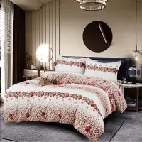 Lenjerie pat dublu, Super Pufoasa COCOLINO,cu ELASTIC, 4 piese, Ivoire, Flori