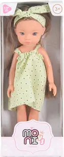 Păpuşă Moni Toys - Cu o rochie florală verde și o fustă, 33 cm