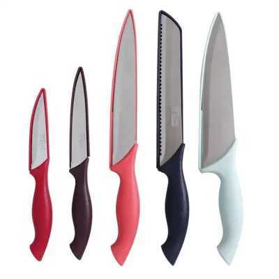 Cutite de Bucatarie, Otel Inoxidabil, Maner Plastic, 5 Bucati, Grunberg