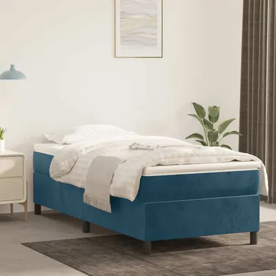 vidaXL Pat box spring cu saltea, albastru închis, 90x190 cm, catifea