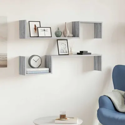 vidaXL Rafturi colț perete 2 buc sonoma gri 100x15x20cm lemn prelucrat