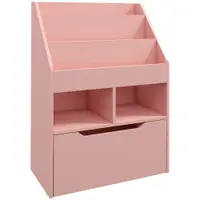 HOMCOM Bibliotecă pentru Copii cu Rafturi, Sertar și Roți, Raft pentru Jucării și Cărți, 60x29.9x90 cm, Roz | Aosom Romania