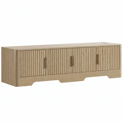 HOMCOM Comodă TV 152 cm, mobilier pentru televizor de până la 152,4 cm, 4 uși canelate și rafturi reglabile, Stejar | Aosom Romania