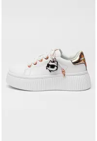 Pantofi sport flatform de piele cu monograma - Alb optic/Bronz