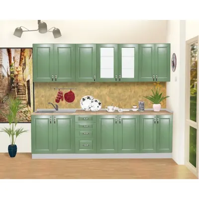 Bucatarie Zebra 260 cm din MDF Verde cu blat termoizolant imitatie artar