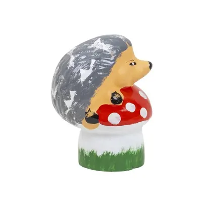 Decoratiune Gradina, Ceramica, Arici pe Ciuperca, Lungime 12 cm, Inaltime 16 cm