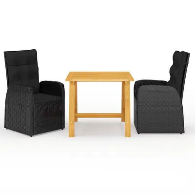 vidaXL Set de masă pentru grădină, 3 piese, negru