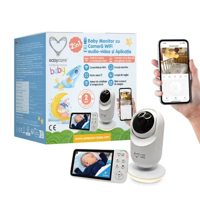 Baby Monitor si camera WiFi audio-video 2 in 1 cu aplicatie Easycare Baby