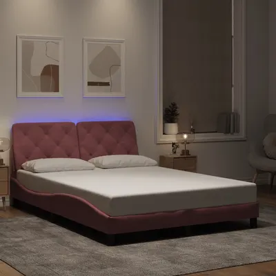 vidaXL Cadru de pat cu LED fără saltea, roz, 120x200 cm, catifea