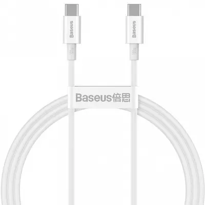 Cablu Date si Incarcare USB-C - USB-C Baseus Superior Series, 100W, 1m, Alb CATYS-B02