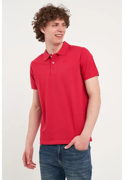 Tricou polo de bumbac din pique - Rosu vermillion