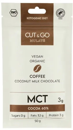 Ciocolată organică cu lapte de cocos și cafea, 50 g, Mulate