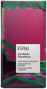 Ciocolată naturală organică cu alune întregi, 100 g, Vivani