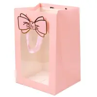 Pungi cadou cu fereastră și fundă - roz (set 12 buc) - 30x43x18cm
