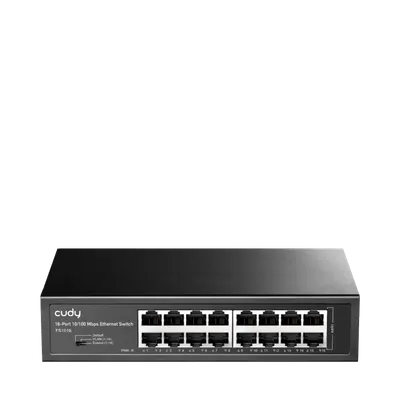 CUDY 16-Port 10/100 Mbps Switch, 16 10/100 Mbps RJ45 Ports, Switch/VLAN/Extend working mode DIP switch, Rack-mountable Steel Cas