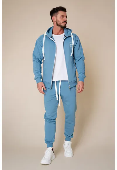 Set Rock hanorac cu fermoar si pantalon conic Storm Blue 9697 - Storm Blue