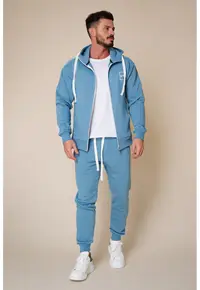 Set Rock hanorac cu fermoar si pantalon conic Storm Blue 9697 - Storm Blue