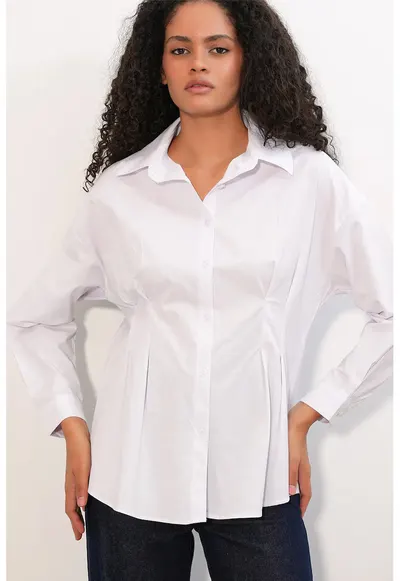 Camasa cambrata - alba - poplin - maneci lungi - guler clasic - bumbac/poliester/elastan