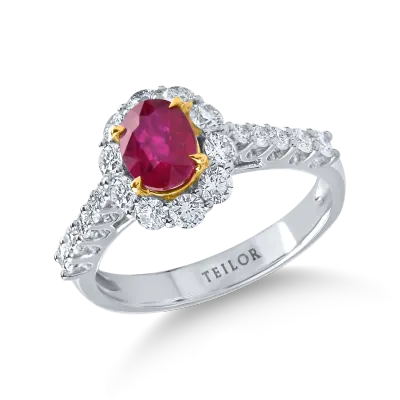 Inel geometric cu un rubin oval si diamante de 1.8ct