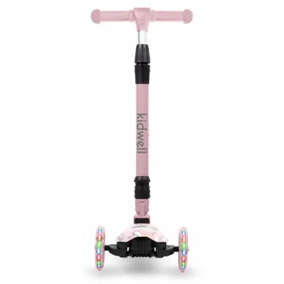 Trotineta pentru copii Kidwell Vento Unicorn pliabila, cu suspensie, roti cu led, ghidon din aluminiu reglabil, greutate admisa 50 kg, varsta 3 ani+
