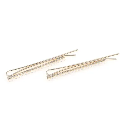 Set 2 agrafe par minimaliste cu perle fine si finisaj argintiu