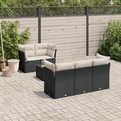 Gossi set mobilier de gradina cu perne, 6 piese, negru, poliratan