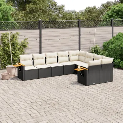Gossi set mobilier de gradina cu perne, 9 piese, negru, poliratan