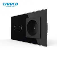 Intrerupator dublu cu touch + priza Schuko, generatia noua, cu rama sticla Negru