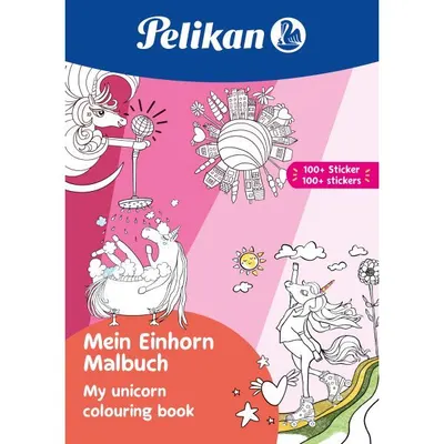 Carte de colorat A4, 48 file, 100 abtibilduri, My unicorn, Pelikan