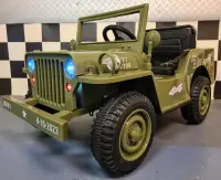 Jeep electric pentru copii Willy 12V Verde Militar, design Retro, telecomanda 2.4G, 4 motoare, 3-5 ani