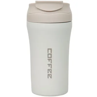 Termos cu Interior din Inox, Capacitate 400 ml, cu Pai, Alb