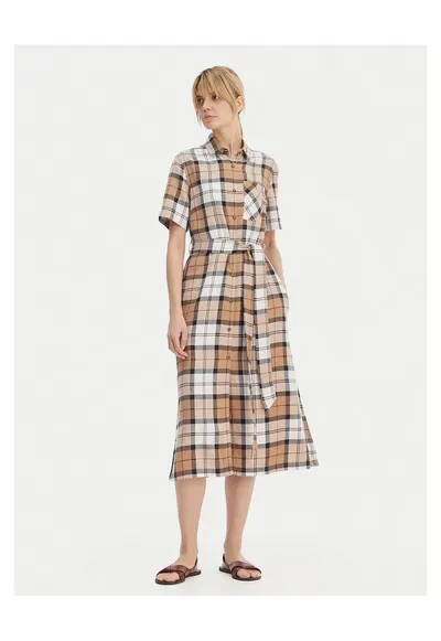 Rochie camasa carouri - bej - 70% lyocell