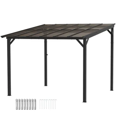 Outsunny Pergolă metalică 3 x 3 m, pergolă de grădină cu acoperiș impermeabil, independentă, rezistentă la vânt, rezistentă la UV, Gri închis | Aosom Romania