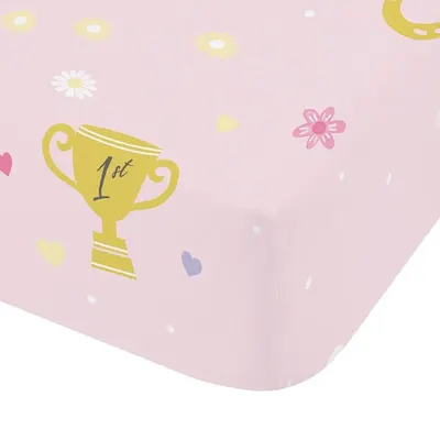 Cearceaf pentru copii roz pentru pat de o persoană cu elastic 90x190 cm Happy Horses – Catherine Lansfield