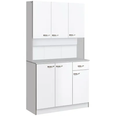 HOMCOM Bufet de bucătărie dulap de bucătărie contemporan depozitare multiplă 6 uși 1 sertar + blat mare | Aosom Romania