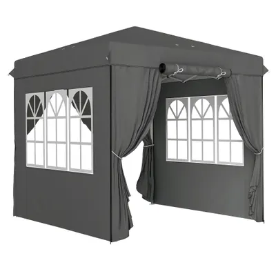 Outsunny Pavilion pop-up 2,5 x 2,5 m cu pereți laterali și geantă de transport, cort de grădină reglabil pe înălțime UPF50+, gri închis | Aosom Romania