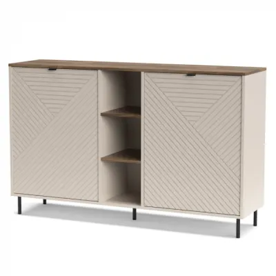 Comoda EVO, 2 usi, rafturi, casmir + stejar castello, 153,4x40x95,4 cm