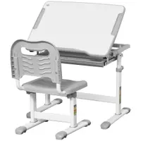 HOMCOM Set Masă și Scaun pentru Copii 6-12 ani, Reglabil pe Înălțime, cu Blat Înclinabil la 45°, 66x47x52-77 cm, Gri | Aosom Romania
